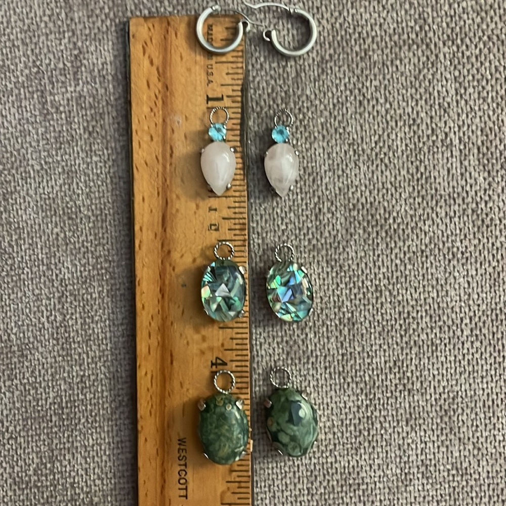 Brushed Silver Hoop Earrings With Multiple Stone … - image 5